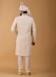 Cream Lucknowi Art Silk Groom Wear Sherwani